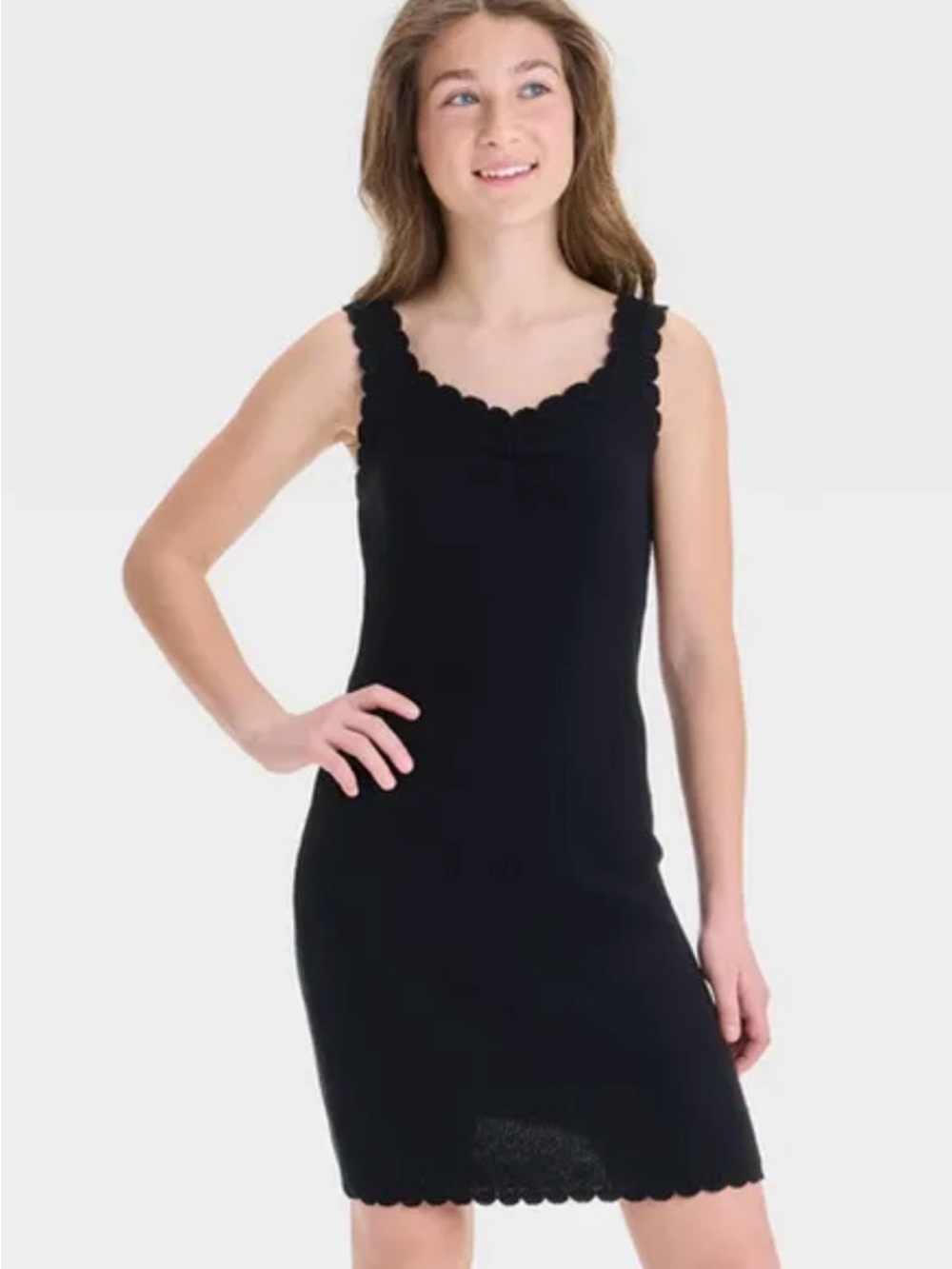 art class Black Scalloped Dress for Girls